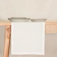 White Table Runner - Hemstitch Detail - 100% Cotton - Ideal for Christmas Hol...