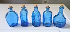 Vintage Wheaton Small Blue Glass Bottles Lot of 5 with Stoppers