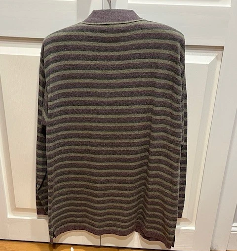 Ermenegildo Zegna Striped Polo Shirt Men's Long-sleeve Green/Grey/Plum Sz M(50) - Image 2 of 4