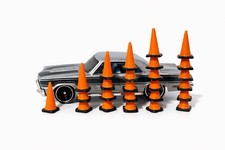 25 Pack 1:64 Scale Orange Traffic Cones Black Base 13mm H, 7mm W, Stackable