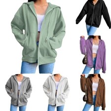 Damen Zipper Kapuzenpullover Sweatjacke Pullo...