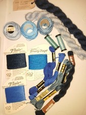 Needlepoint Thread Collection Lot Blue Floss DMC Rainbow Gallery Flair
