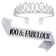 100th Birthday Sash and Tiara for Women, 100  Fabulous Sash and Tiara Birthd...