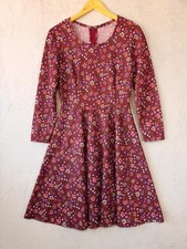 Vintage Ditsy Floral Skater Dress Long Sleeve Berry Purple 70s Retro Boho Mini