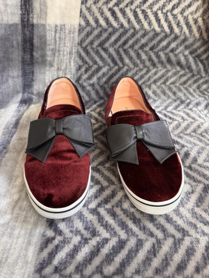 Kate Spade ''Delise Too'' Burgundy Velvet w/Black Bow Slip-On Sneakers