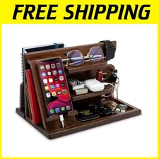 Wood Phone Docking Station Organizer - Chestnut Brown