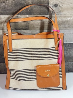 Fossil Utility Shoulder Bag Canvas w Genuine Leather Trim Tote