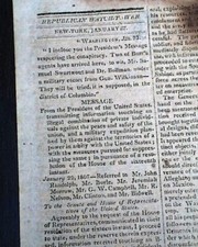 THOMAS JEFFERSON Message to U.S. Congress Aaron Burr Conspiracy 1807 Newspaper