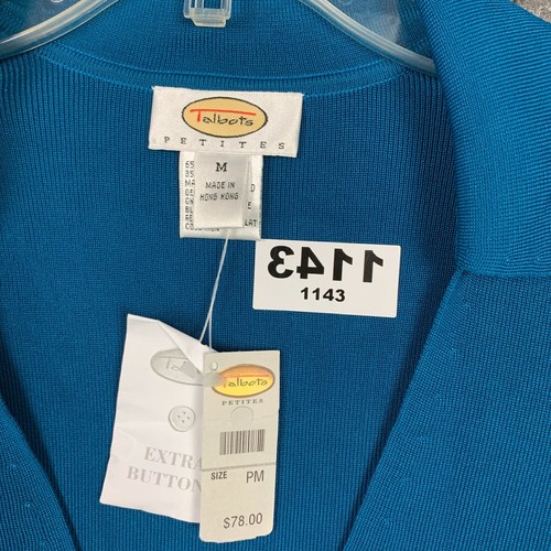 Talbots Cardigan M Petite NOS Womens Polo Sweater V Neck Blue Ribbed Stretch - Picture 4 of 11