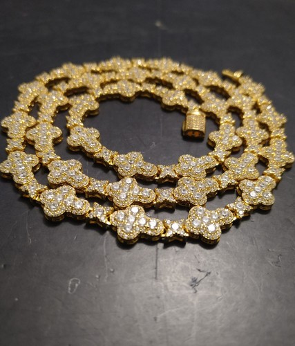 Men's Gold 925 Silver 5A VVS1 25ct CZ 11mm 24in Cross Tennis Chain - Picture 3 of 24