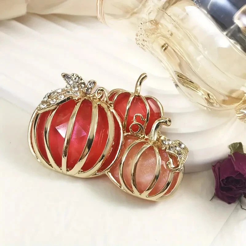 Gold Plated Pumpkin Brooch Enamel Pin Backpack Lapel Jewelry Golden Thanksgiving - Image 4 of 4