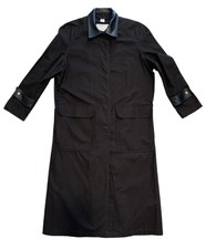 Vintage Emporio Gitano Maxi Coat Duster Black Cotton Leather Trim Small