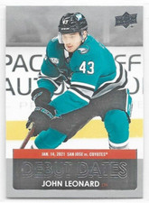 John Leonard San Jose Sharks 2021-22 Upper Deck One Debut Dates #DD-2