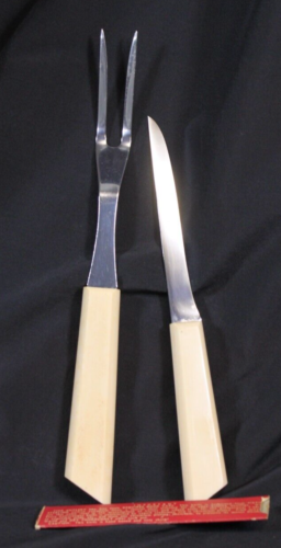 2 Vtg Cattaraugus Utensils Knife Fork Serving Silverware Cutlery Cream Ivory - Picture 1 of 11