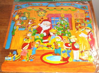 3D Dimensional Cardstock Paper Holiday Scene Santa Workshop Christmas Decor NEW