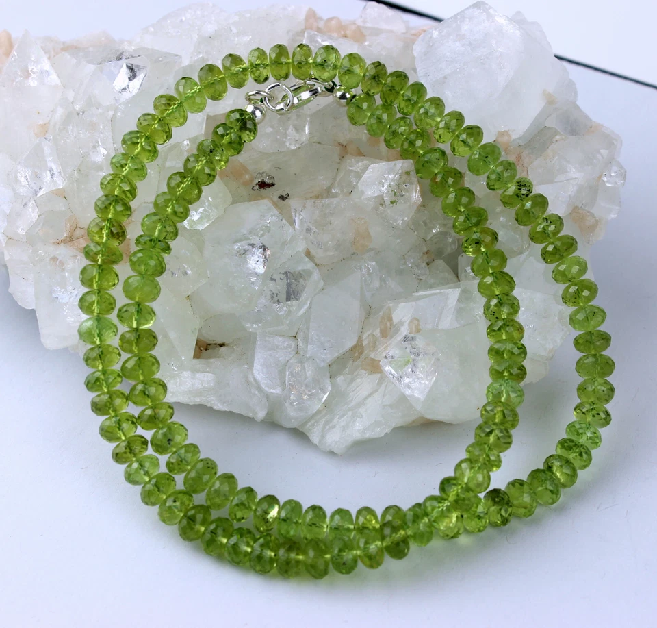 Exklusive Peridot Kette,edelsteinkette Olivin Grün Rondell Collier AAA Qualität - Bild 2 von 4