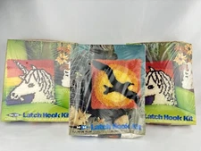 Lot 3 NOS MH Latch Hook 12x12 Kits - Rainbow Unicorn - Sea Gull - Sealed Vintage