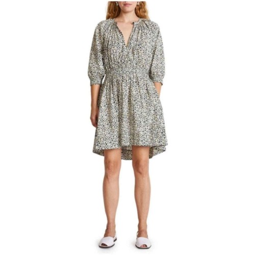 Apiece Apart Women's Size XS Black Beige Cobano Floral Mini Dress Split Neck - 第 1/15 張圖片
