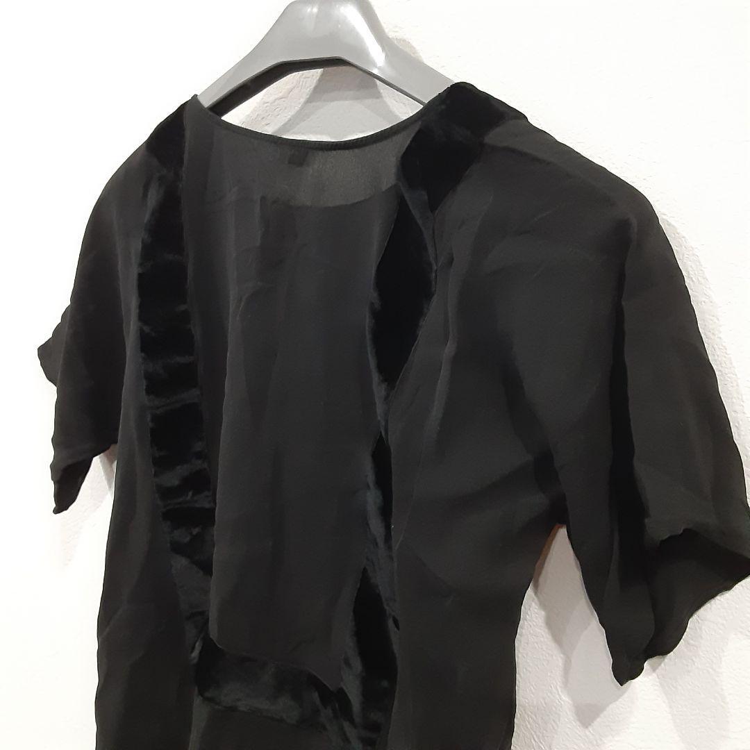 HERMES T-shirt Velvet Silk 100% Size 34 Black From Japan