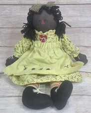 Handmade Plush Stuffed Cloth Doll African American Striped Legs Floral Dress 16"