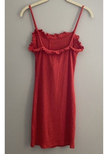 Love Culture Dress LARGE Bodycon Tomato Red Ribbed Stretch Buttons Casual Summer - Picture 2 of 8