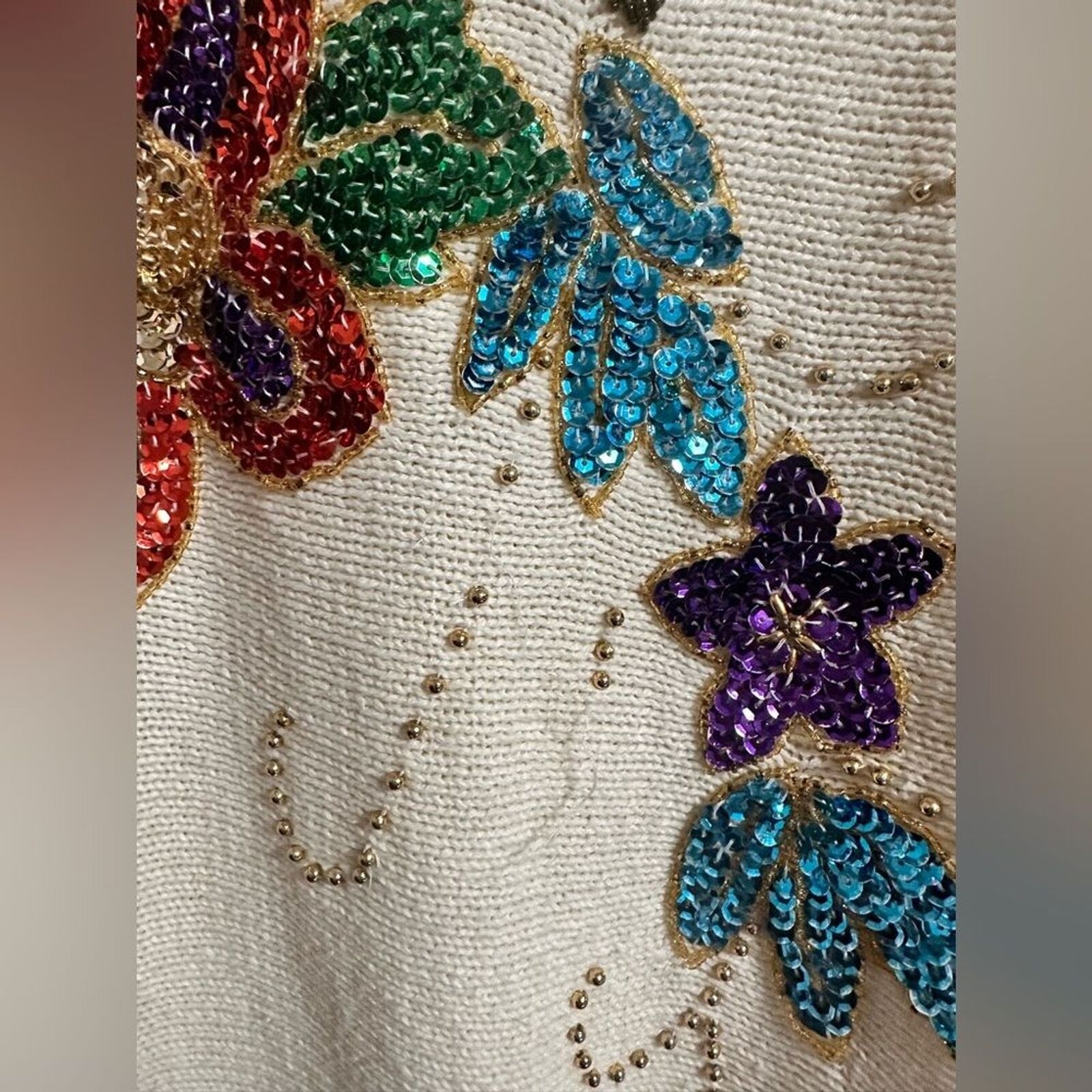 Vintage Victoria Jones floral Sequin Knit festive… - image 7
