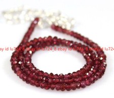New 2x4mm Natural Faceted Deep Red Garnet Gemstone Rondelle Beads Necklace 18''