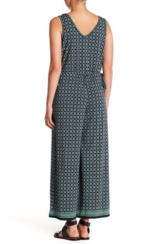 NWT $100 Max Studio Jumpsuit Culotte Graphic SizeM Navy Blue Side Ties Floral - Picture 10 of 10