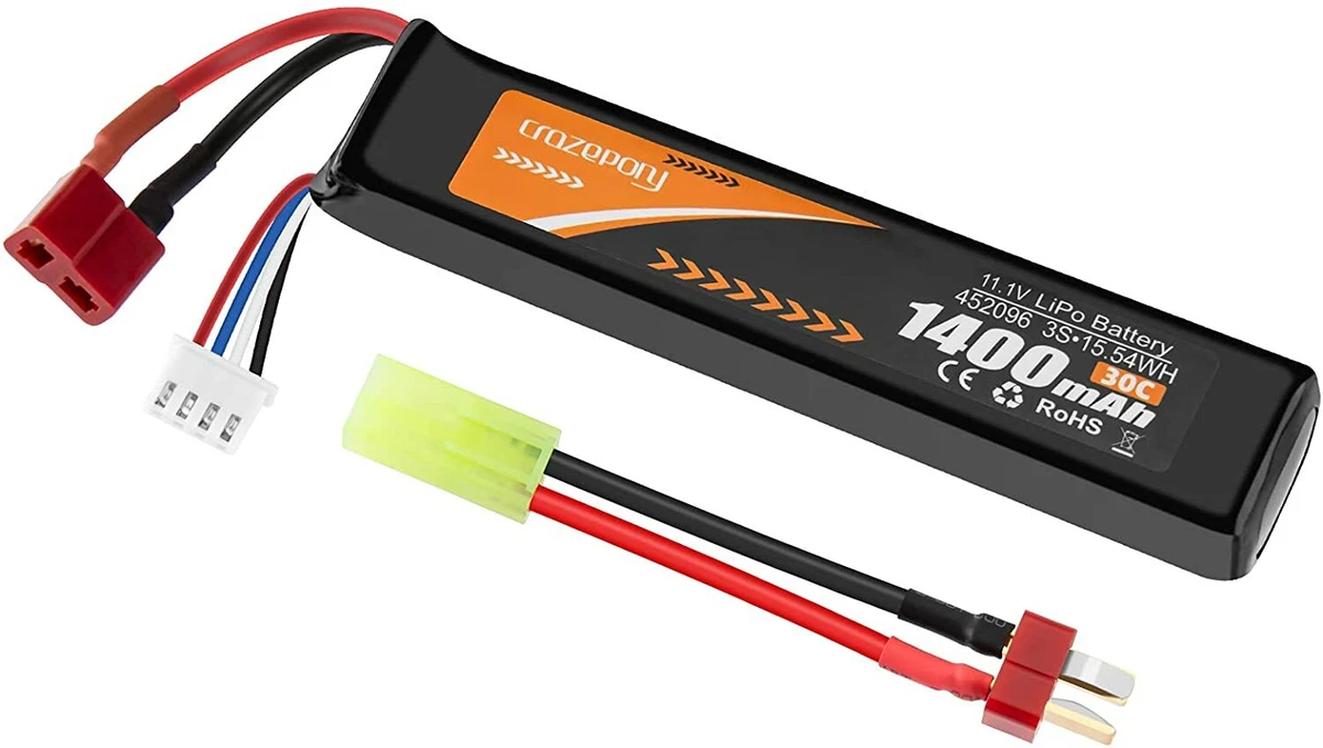 11.1V 1400mAh 30C LiPo Battery Airsoft T Plug Dean Style Connector Hobby  Battery