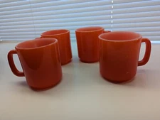 LOT OF 4 Vintage ORANGE Glass Bake Mug Retro Coffee Cup D Handle Drink 8 0z