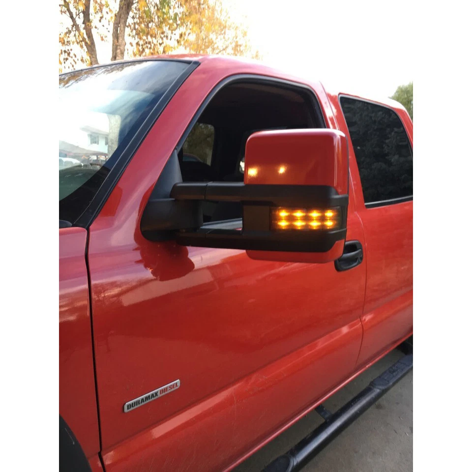 Power Heated Yellow LED Turn+Backup Base Tow Mirror For 07-13 Silverado Sierra - Image 2 of 4