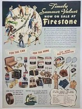 1943 Firestone Tires  Vintage 1940's Magazine Print Ad, Timely Summer Values...