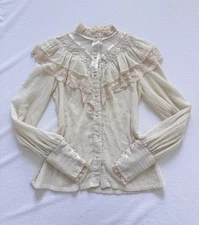 Gunne Sax Jessica Gunnies Vintage 70s Lace Blouse Victorian Cottage Prairie 80s
