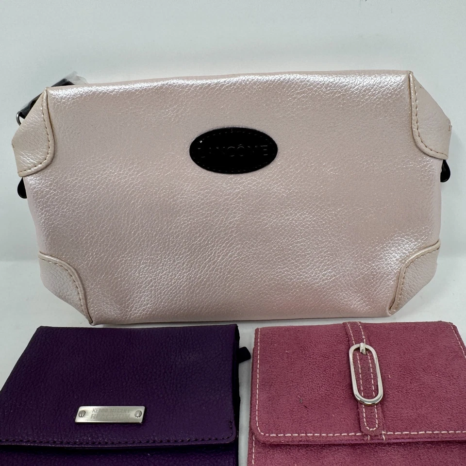 Juego de billetera Kenneth Cole púrpura reacción y gamuza rosa + bolsa de cosméticos Lancome Foto 4 de 4