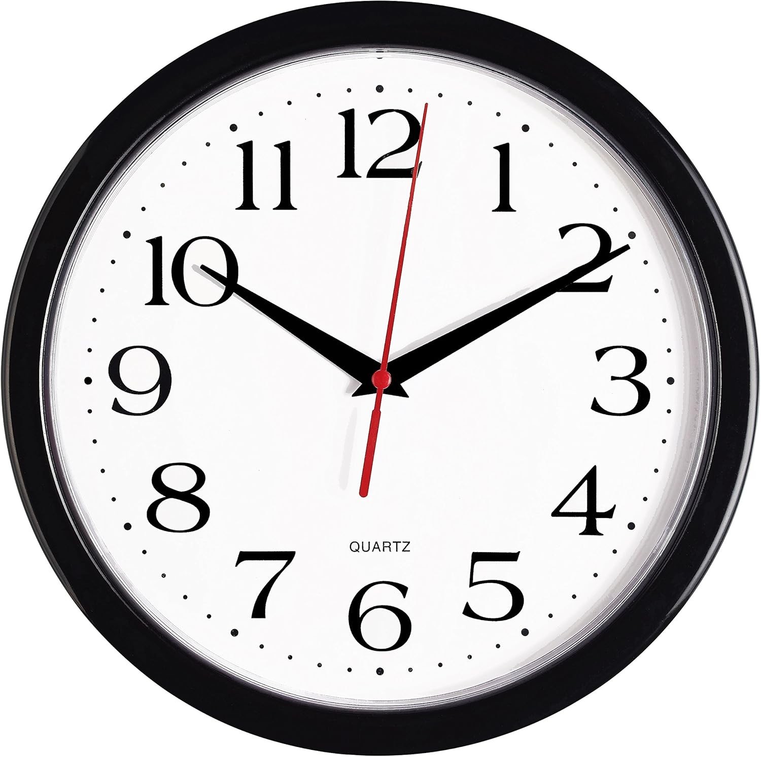 Bernhard Products Black Wall Clock Silent Non Ticking 10 Inch Quality Quartz Bat