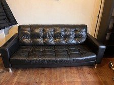 Leather Sofa 3-Seater Black