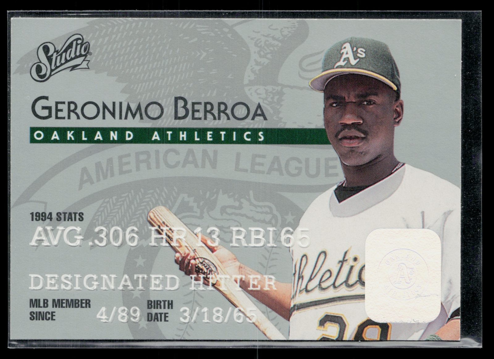 Geronimo Berroa - 1995 Studio #198 - Athletics