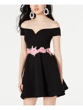B DARLIN Womens Fit + Flare Short Dress Black Sleeveless Evening Juniors 78