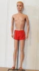 Vintage 1961 Mattel Blonde KEN Doll w/Flocked Hair, Red Swimsuit, Stand
