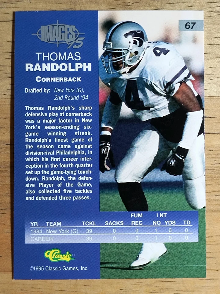 1995 Images Four Sport #67 Thomas Randolph - Image 2 of 2