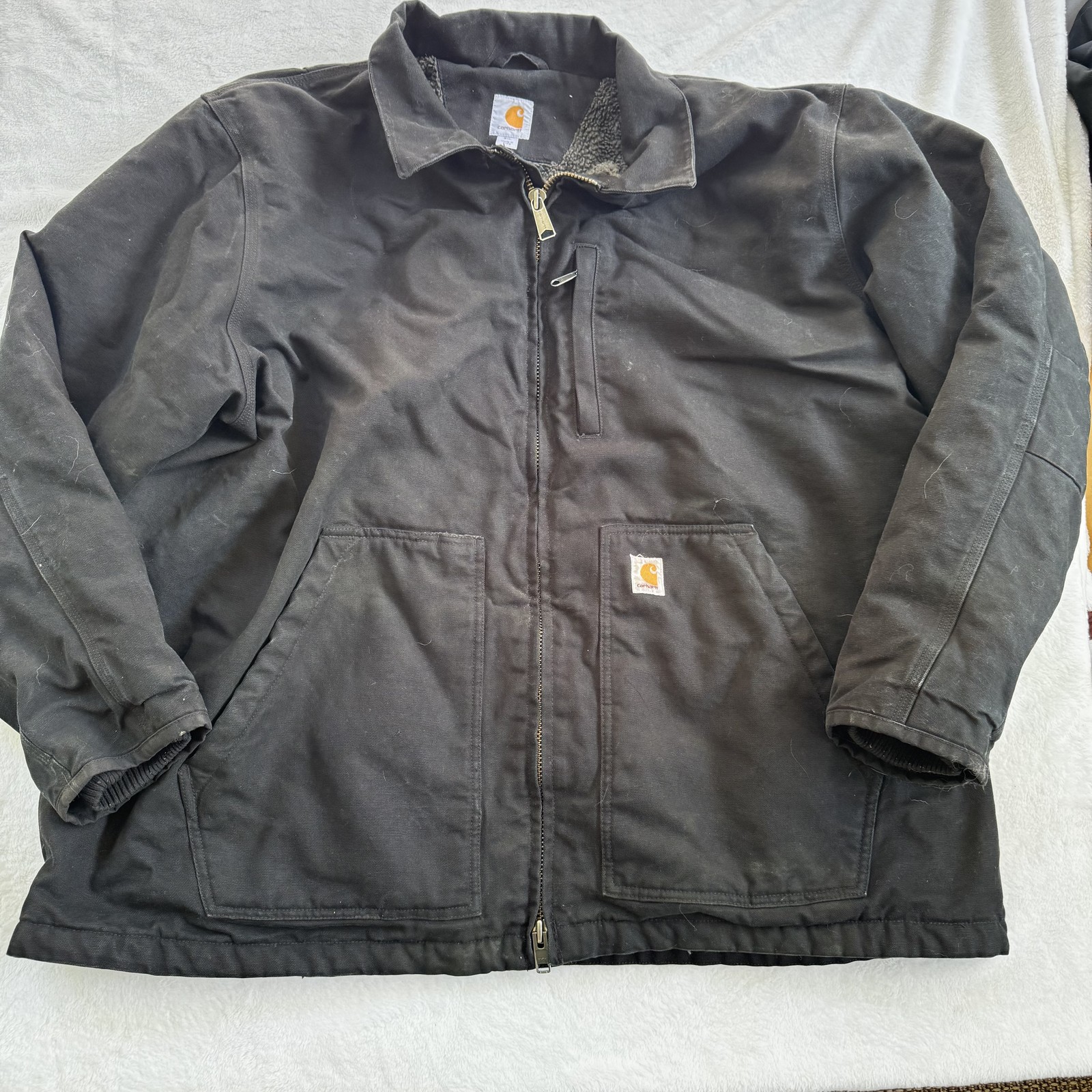 Carhartt Mens 3XL Black Sherpa-Lined Full Zip Work Jacket Canvas Coat