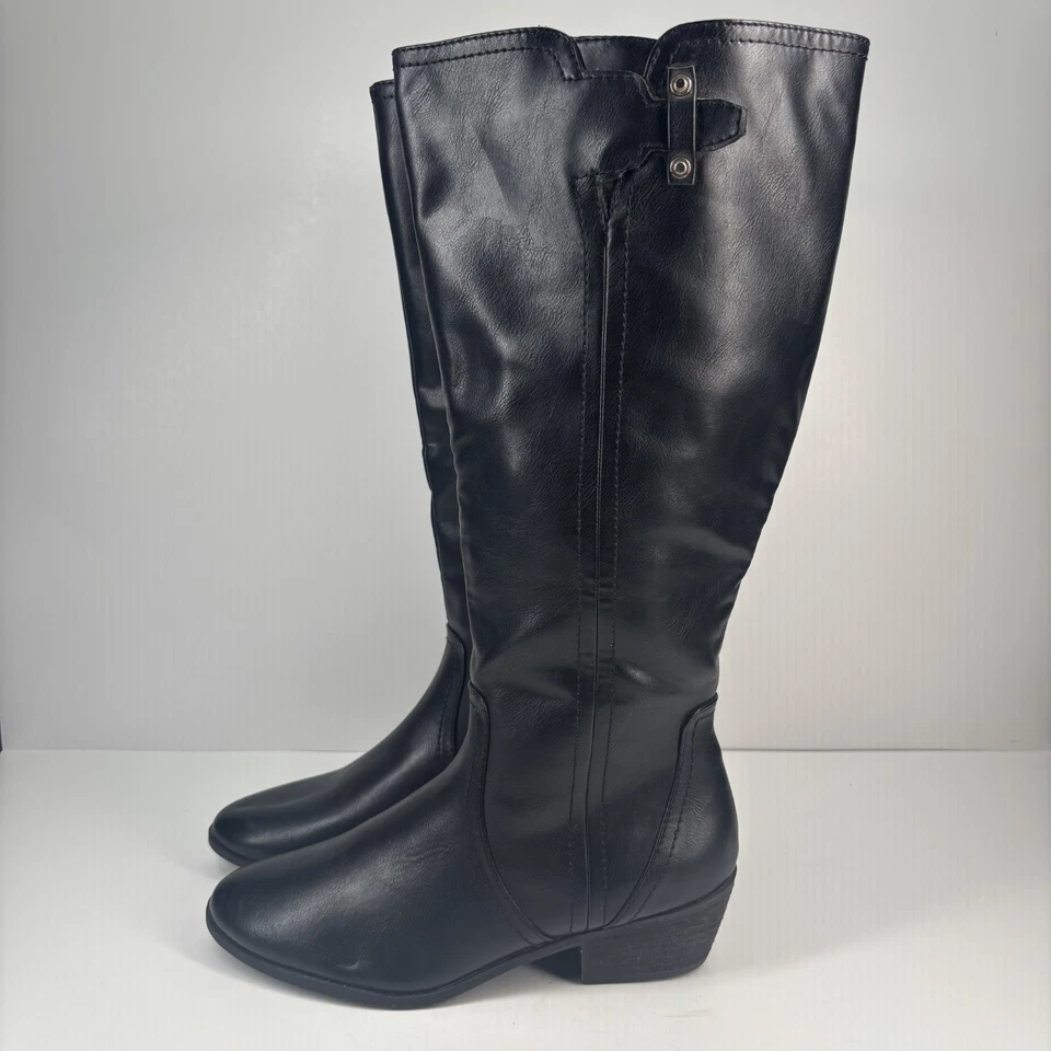 Botas hasta la rodilla Dr.Scholl’s Brilliance para mujer de 7,5 m de ancho de pantorrilla negras de cuero sintético Foto 3 de 4