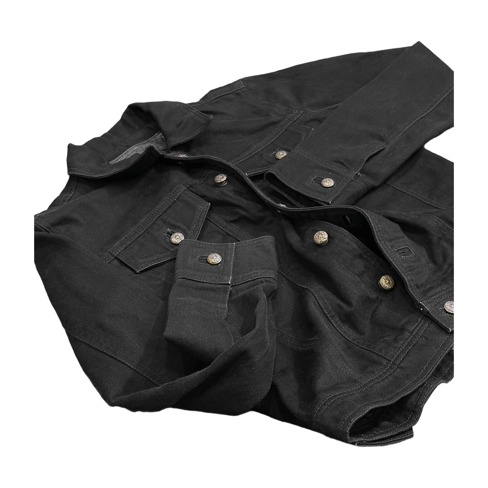 Chrome Hearts Black Denim Leather Cross Patch Trucker Jacket Size L image 3