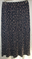 Vintage Talbots - Navy Floral - Long - Elastic Waist - Pleated Skirt - Size 10