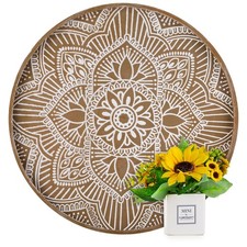 Large Round Decorative Tray: Boho Coffee Table Trays Centerpiece for Home Dec...