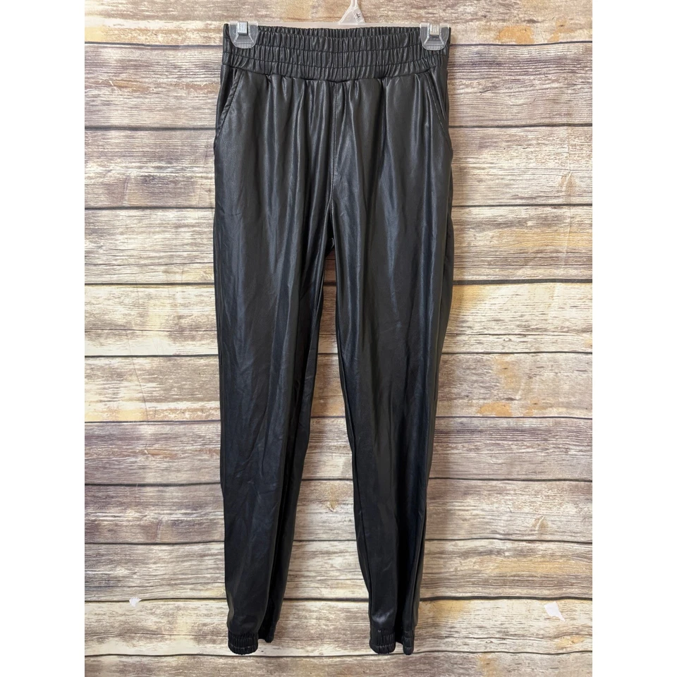 Pantalones de chándal Joe's veganos de cuero sintético tiro alto negros Foto 2 de 4