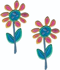 2.5" Colorful Flower Embroidered Patches Iron On Sew On Pair 2 pcs