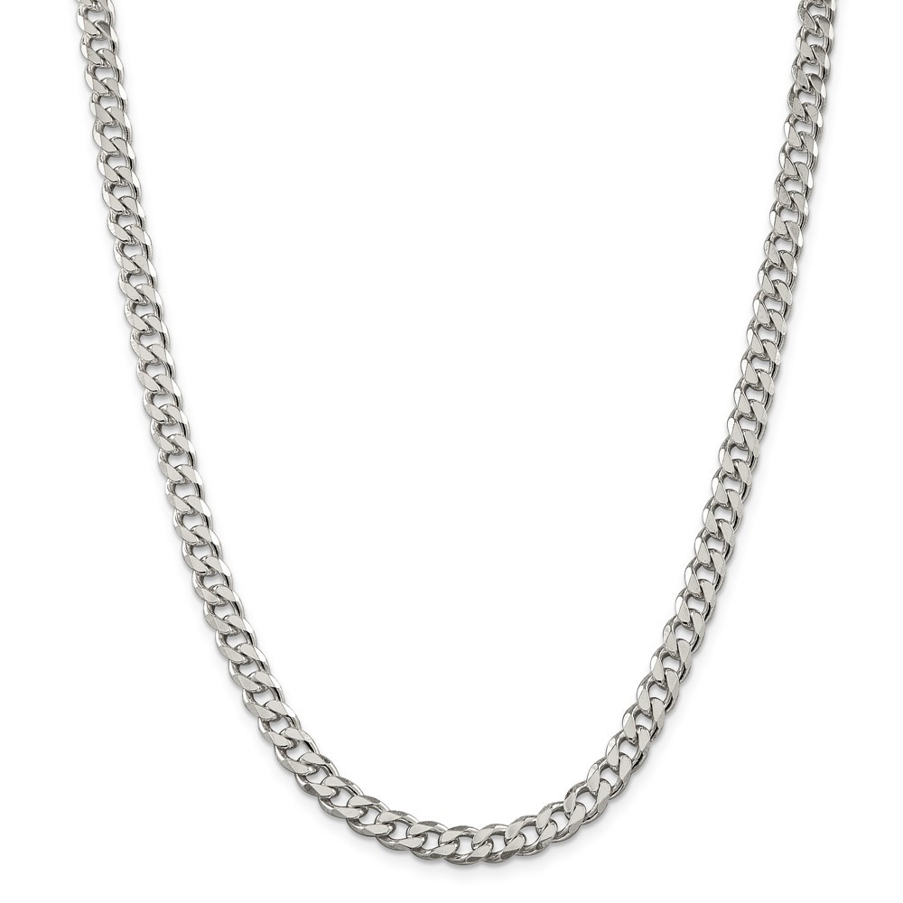 Sterling Silver Rhodiumed Solid 7mm Curb Link Chain w/ Lobster Clasp 16" - 26"