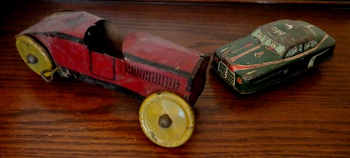 Vintage Early 1930s Marx Tin Litho Wind Up Coupe Race Car + Extra Parts / Repair