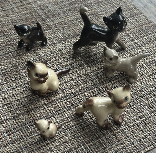 Lot HR Hagen Renaker Miniature Papa Cat Son Kitten Siamese Figurines